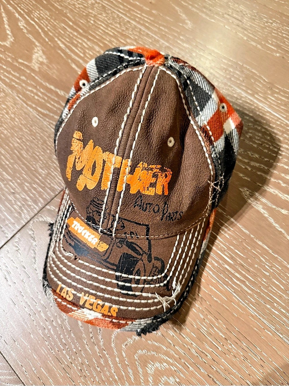 True religion Plaid Trucker Hat Orange & Black